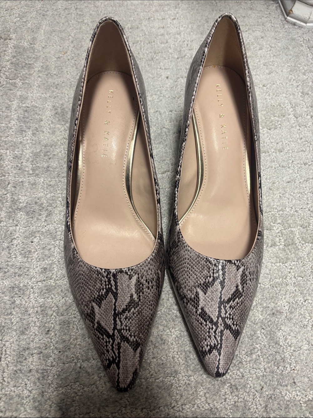 Kelly & Katie Pointed Snake-Print Pumps in Taupe and Black